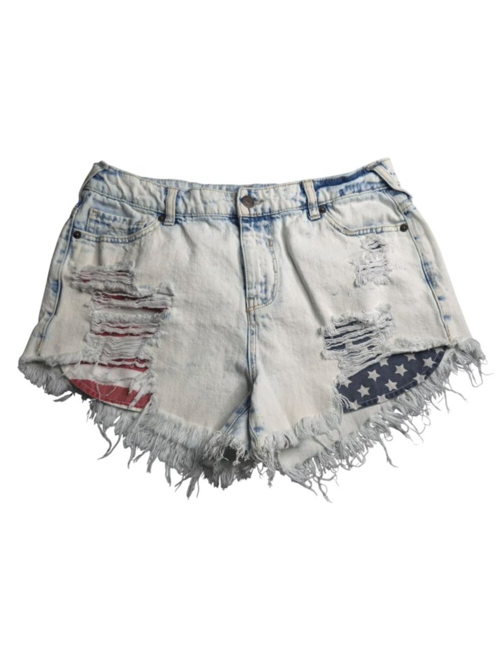 Womens High Rise Distressed Denim Shorts 10 American Flag Accent